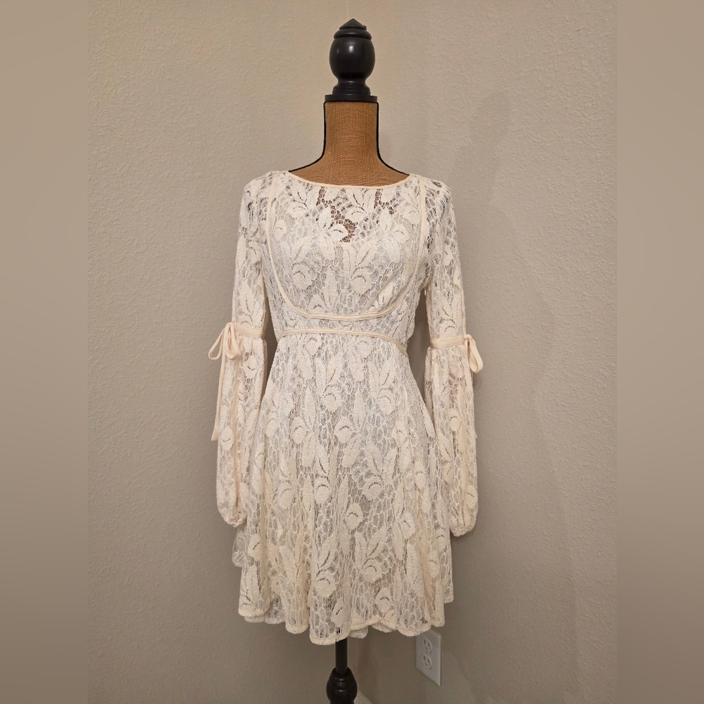 Free People Cream Lace Long Sleeve Dress